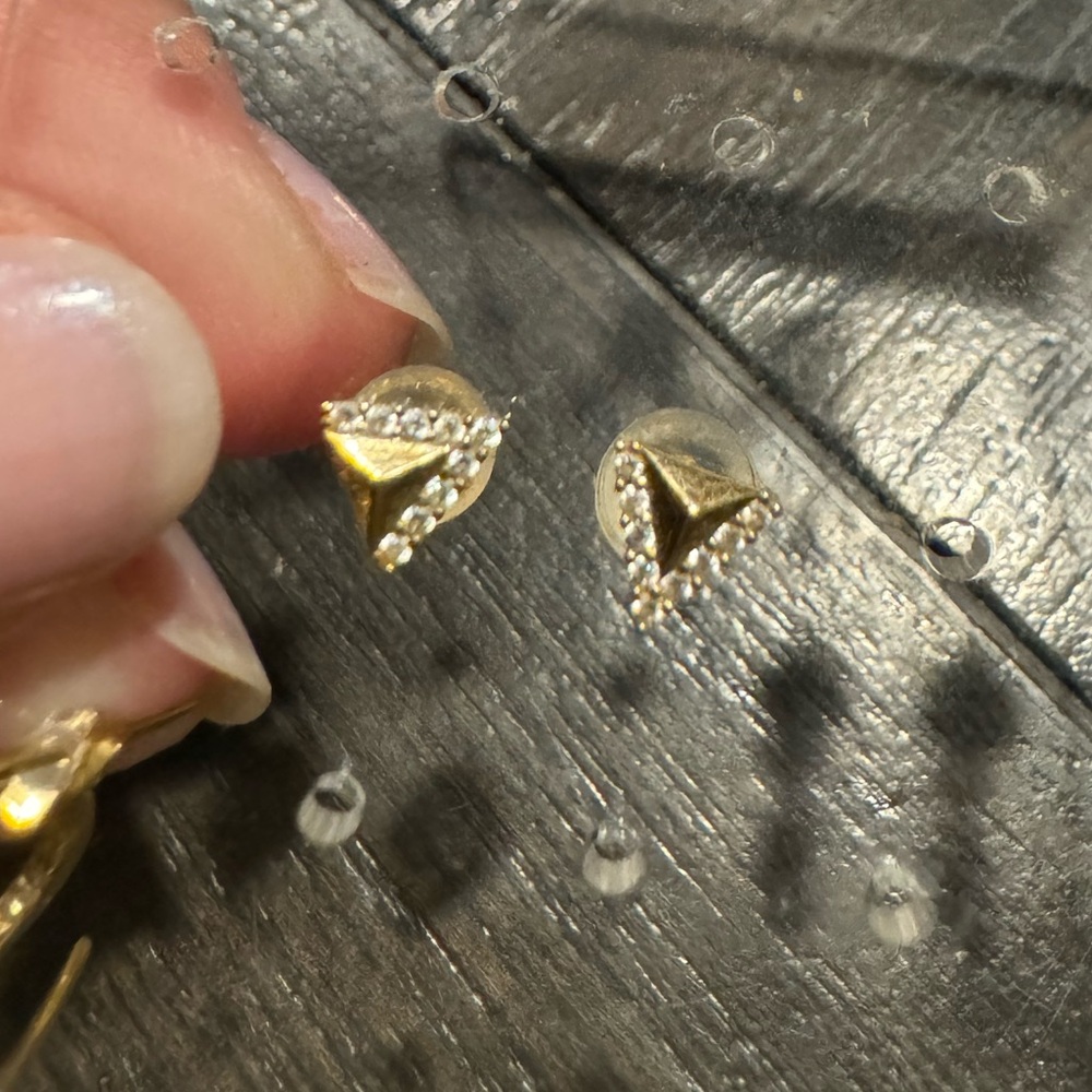 Solid 10k Gold Triangle Geometric Stud Earring - image 2